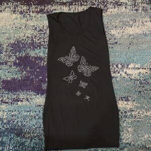 Black Sleeveless Dress with Butterfly Design